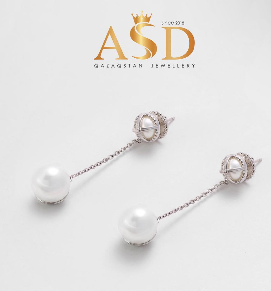 Серьги ASD Qazaqstan медицинская сталь, медицинское золото, искусственный жемчуг