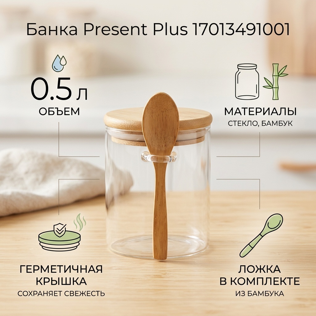 Present Plus банка 17013491001, стекло, бамбук