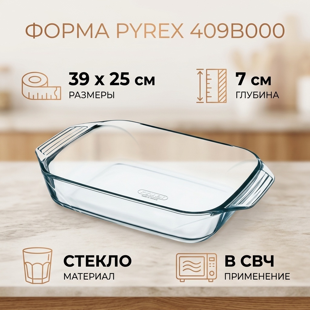 Форма для запекания Pyrex стекло, 1 шт