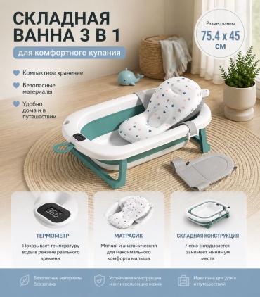 BATH TUB Набор 3в1, 75.4x45 см, зеленый