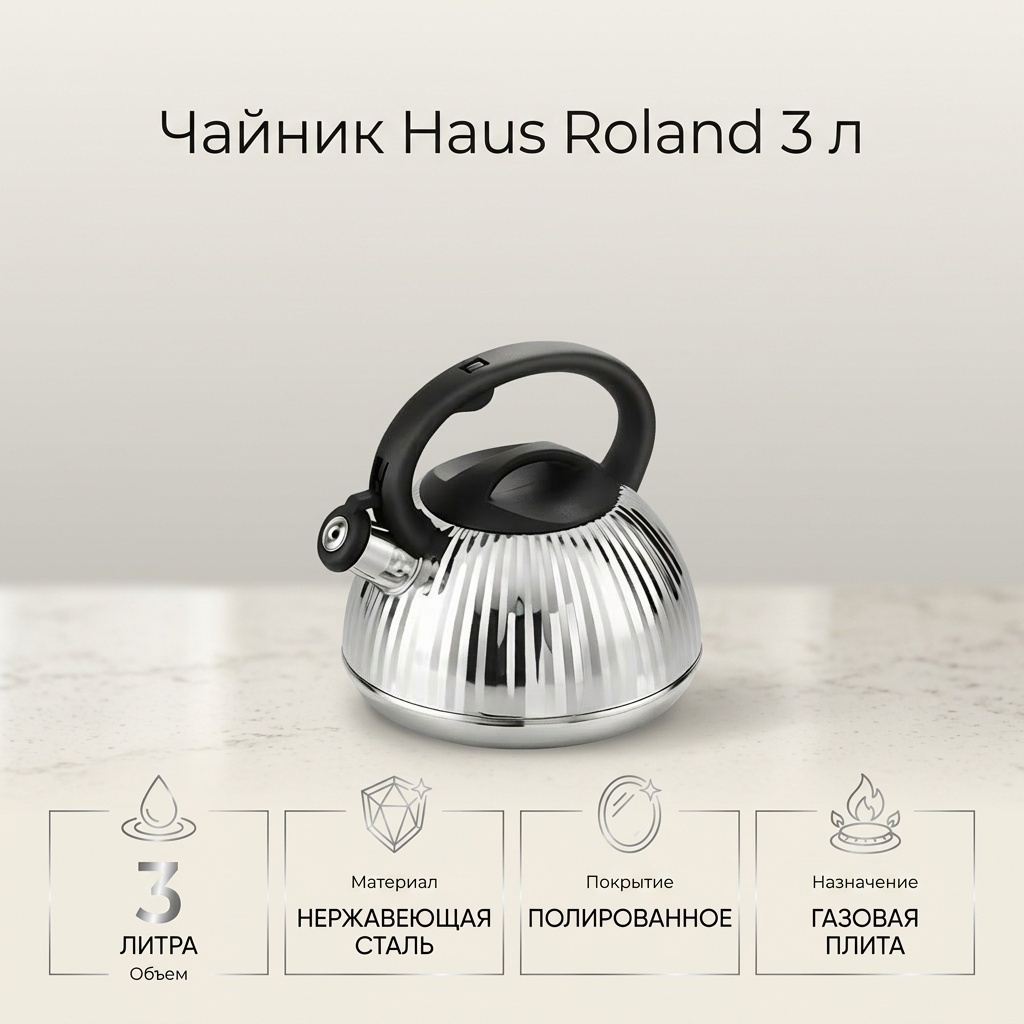 Haus Roland чайник HR7154-1 3 л, нержавеющая сталь
