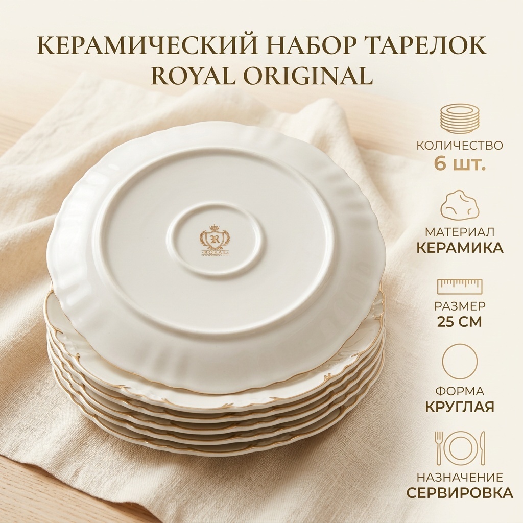 Набор тарелок Royal Original 25 см, 6 шт, керамика