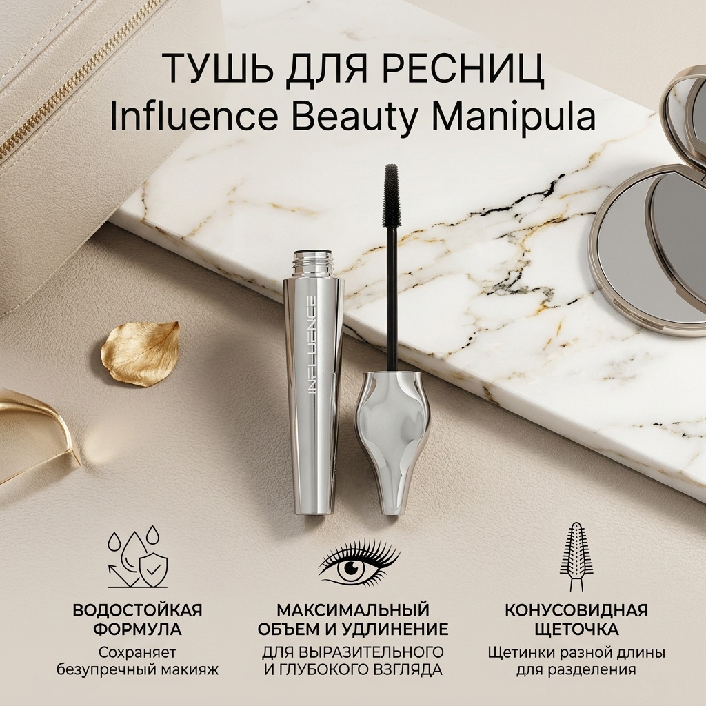 Тушь для ресниц Influence Beauty Manipula для объема, удлиняющая черный