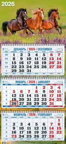 Квартальный календарь Атберг 98 Год Лошади Вид 5 на 2026 год, 68x31 см