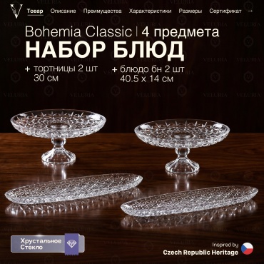 VELURIA тортница Bohemia Classic Crystal 44504-405-4 круглая 4 шт