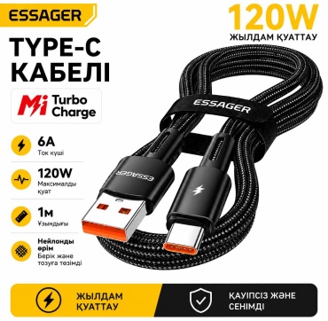Кабель ESSAGER USB TypeC (M), USB Type-A (M), 1 м, EXC120-CGA01-P черный