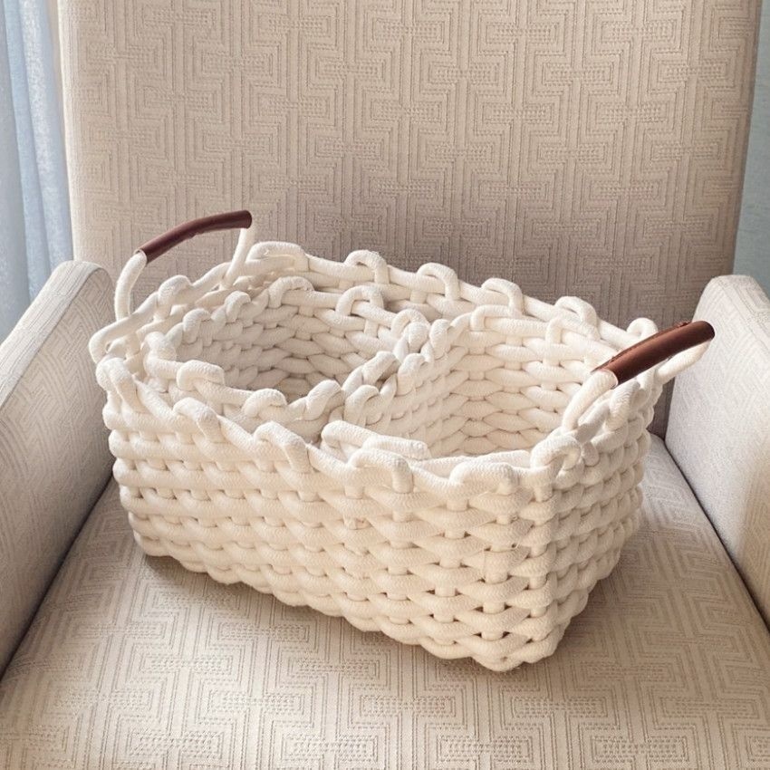 Корзина универсальная 32x26x15 см, текстиль, джут