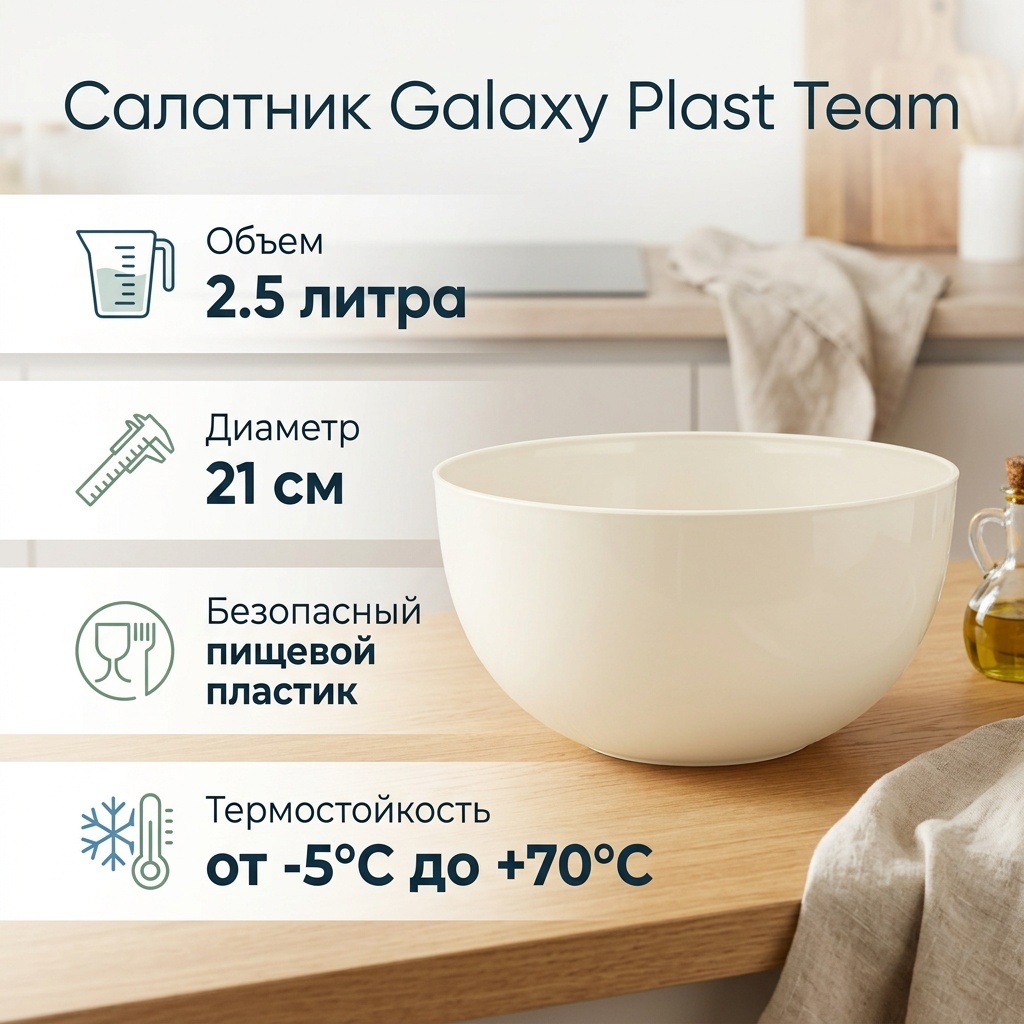 Салатник Plast Team 21х21 см, пластик, 1 шт