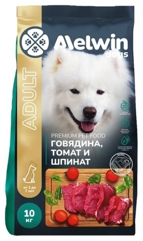 Melwin Adult для собак говядина, томат и шпинат 10 кг