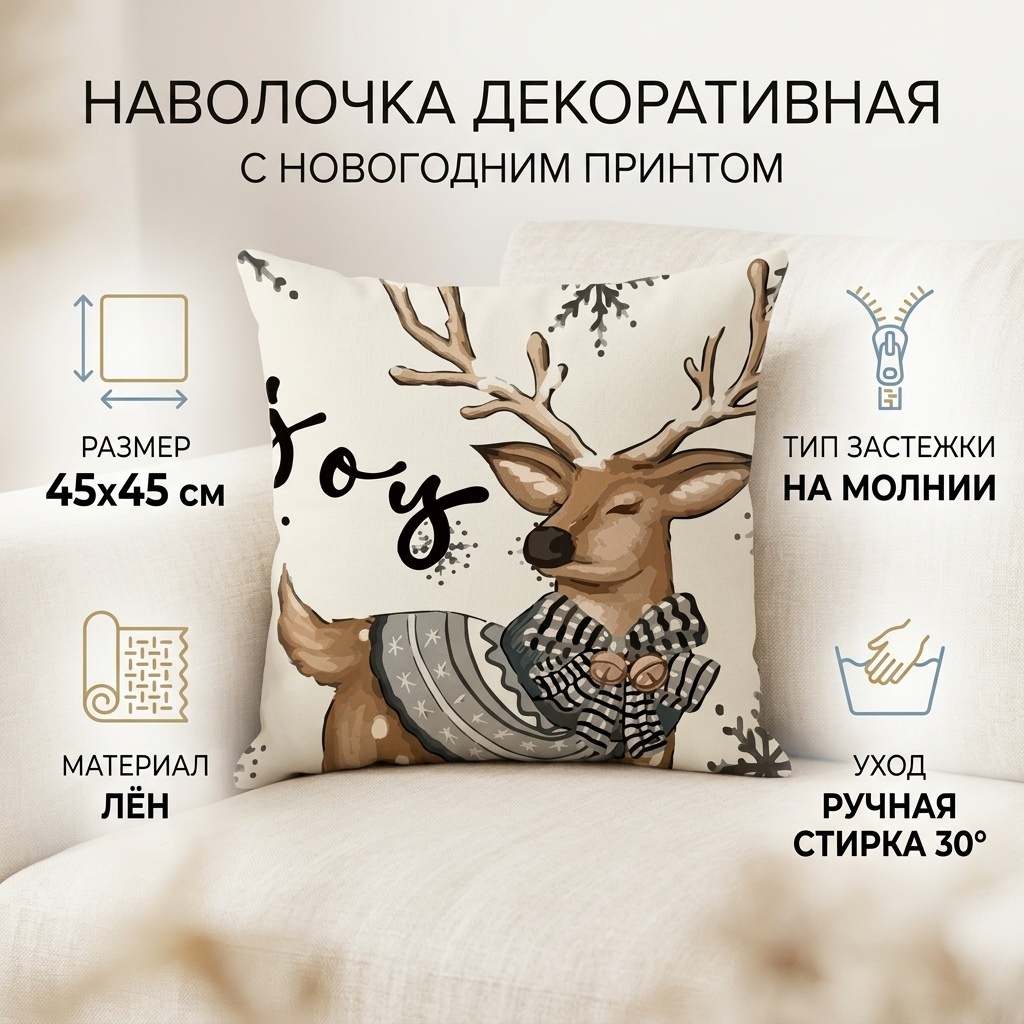Наволочка 45x45 лен, 1 шт