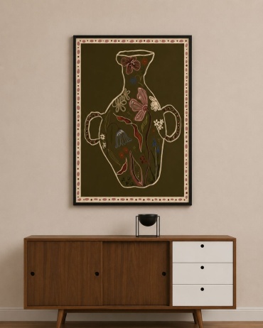 Картина интерьерная на холсте «Цветочная амфора» в раме Araystudio.kz 70x100 см