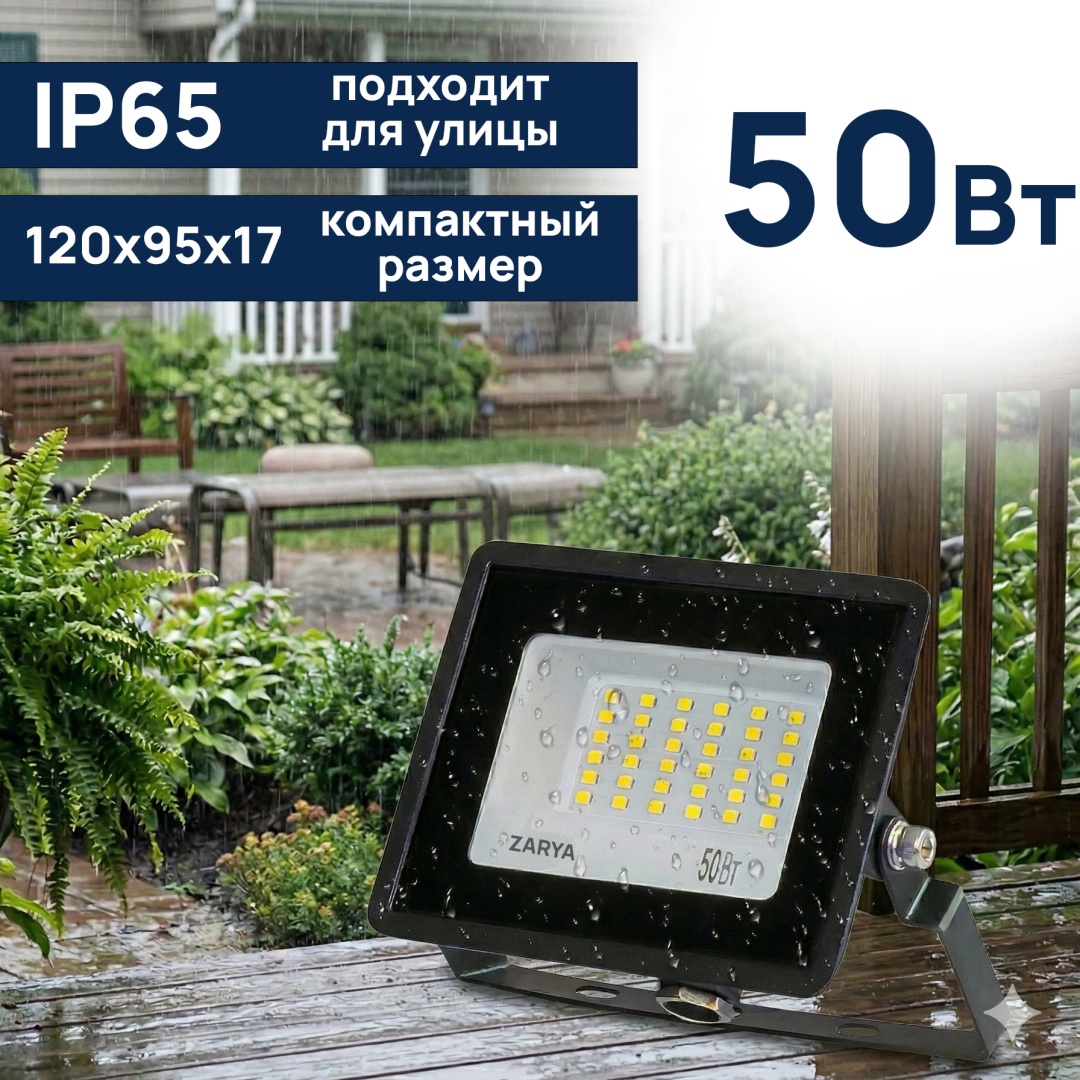 Прожектор на кронштейне Заря 50 Вт, холодный белый