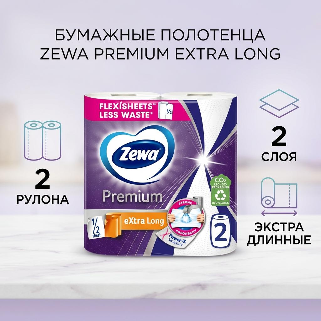 Бумажные полотенца Zewa Premium Extra Long бумажные полотенца 2 слоя 2 рулона 2 шт