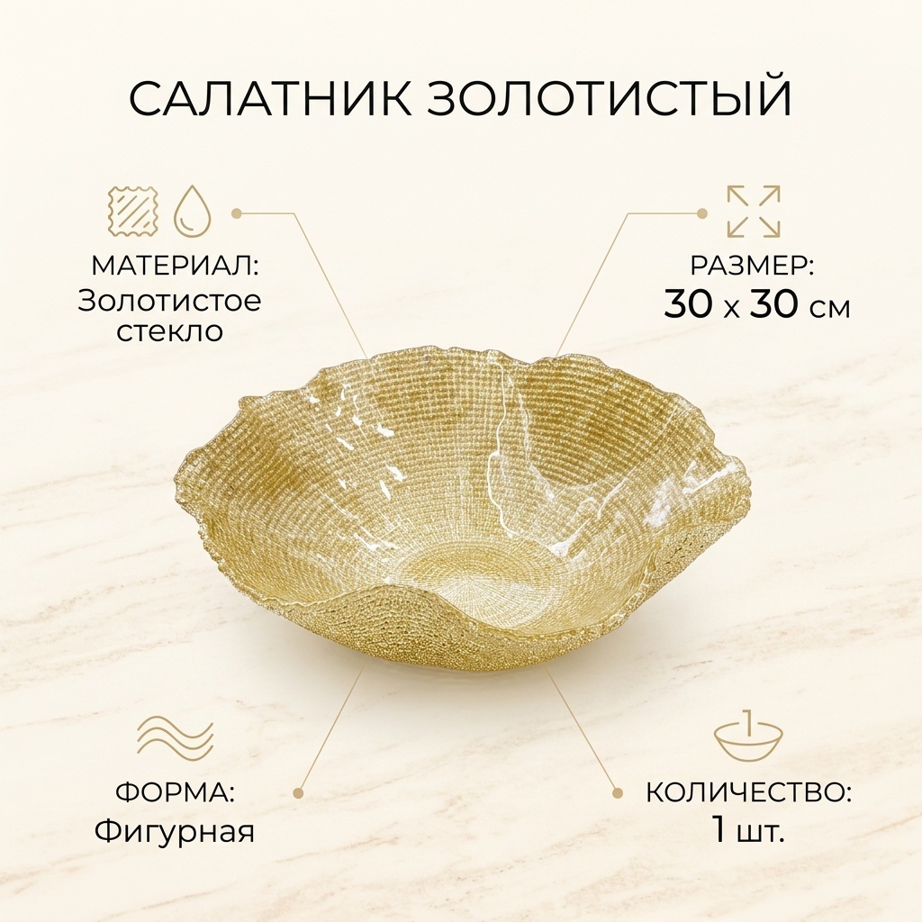 Салатник 30х30 см, стекло, 1 шт