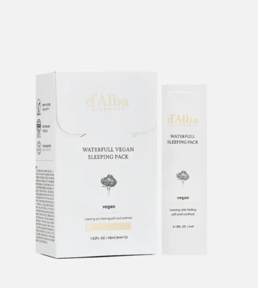 Маска для лица D'Alba крем, ночная waterfull vegan sleeping pack 12 шт
