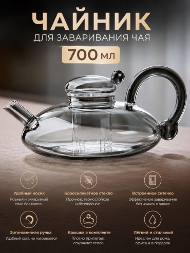 Чайник 465516936 0.7 л, стекло