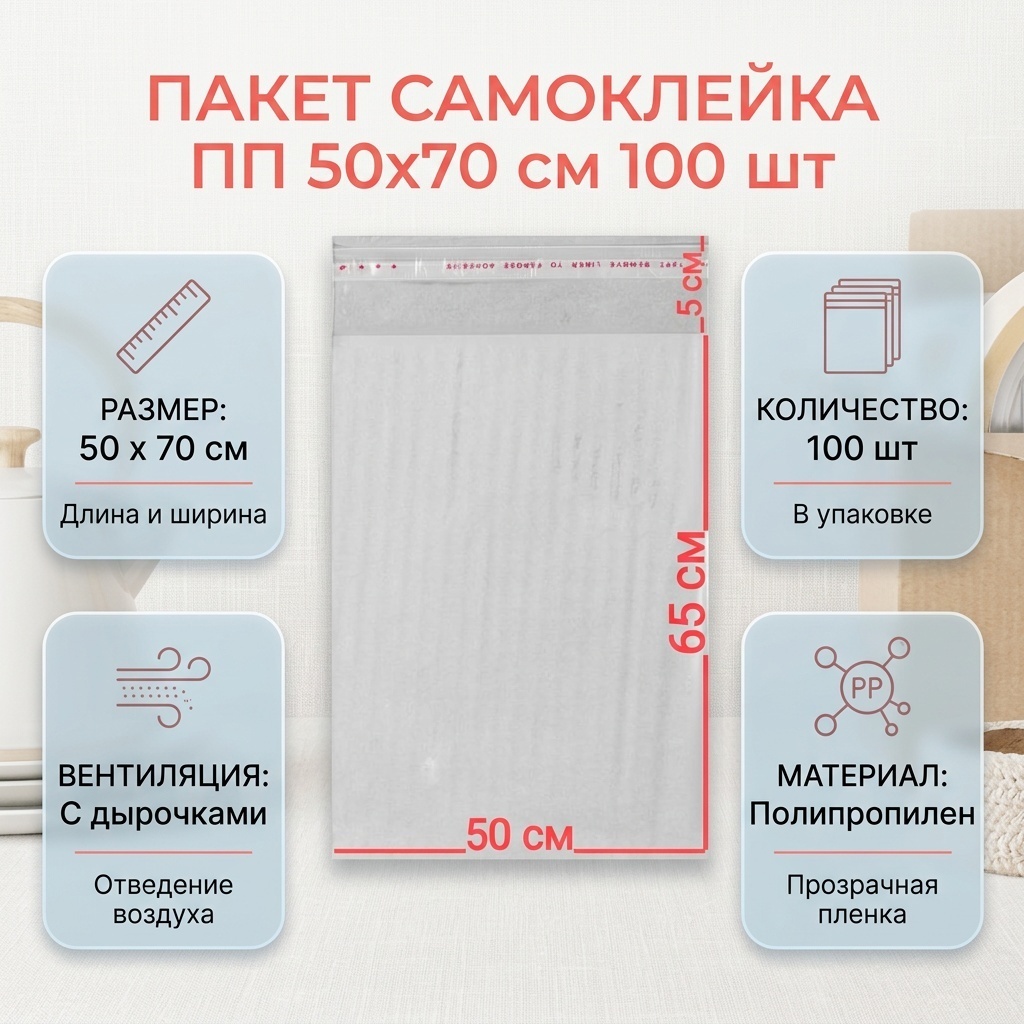 Пакет Самоклейки полипропилен 50х70 см 100 шт