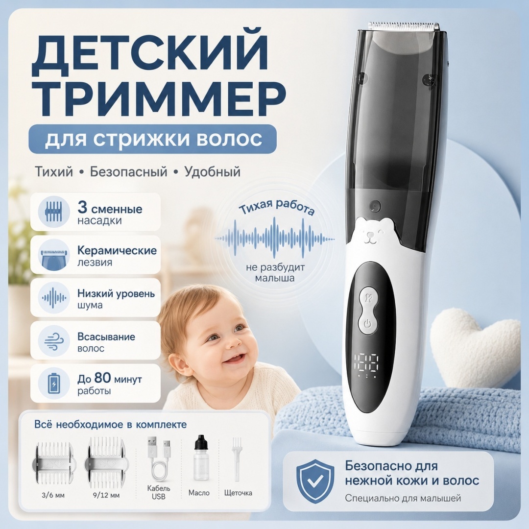 White Wave машинка для стрижки baby trimmer белый