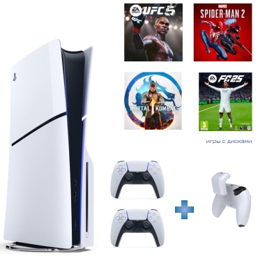 Playstation 5 Slim + геймпад + Powerbank для геймпада + UFC5 + SPIDERMAN2 + MK1 + FC25