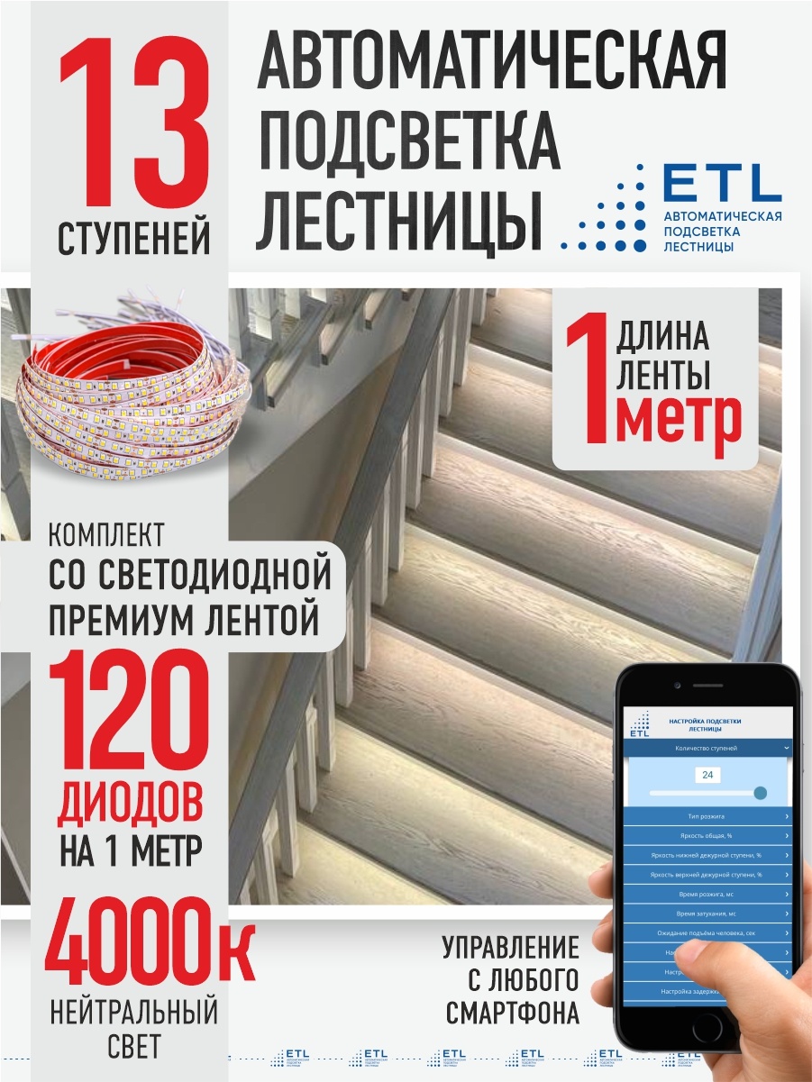 Светодиодная лента ETL дневной 13 м