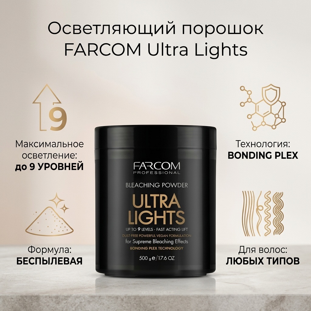 FARCOM Ultra Lights бесцветный осветляющий порошок 500 мл