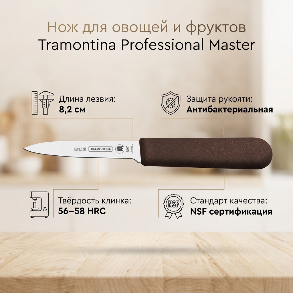 Нож для овощей и фруктов Tramontina, лезвие: нержавеющая сталь 1 шт