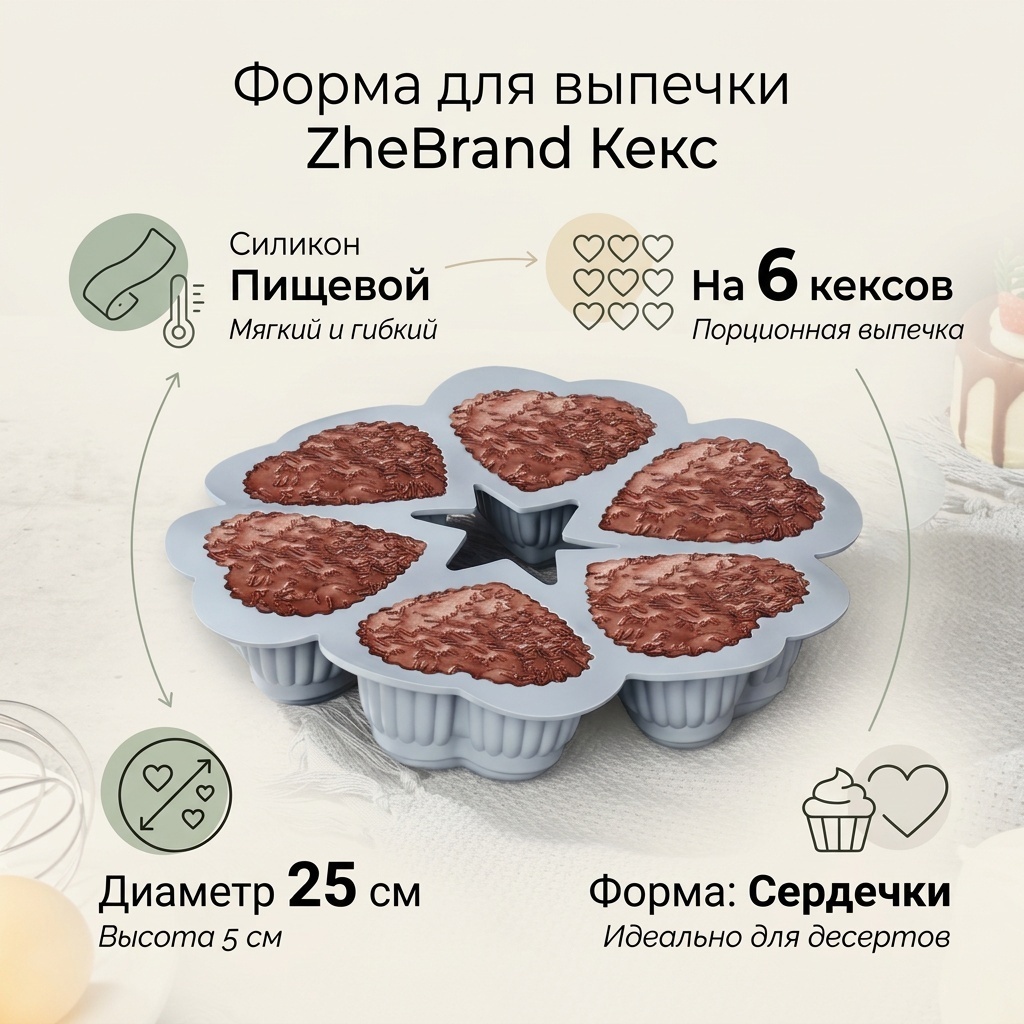 Форма для выпечки, для запекания, для кексов ZheBrand силикон, 1 шт