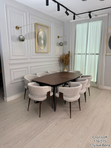 Комплект HANSHAIYM MARKET Loft стол, стол 270х110 см + 8 стульев, коричневый