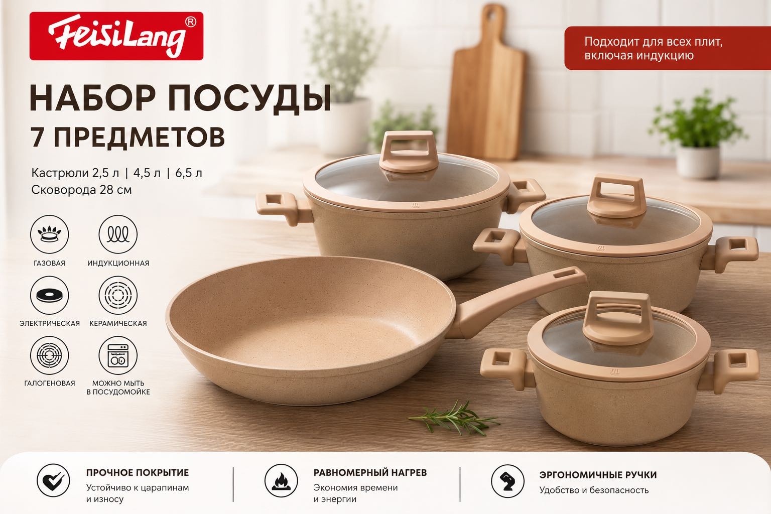 Смешанный набор Feisilang Набор посуды для приготовления 7 в 1