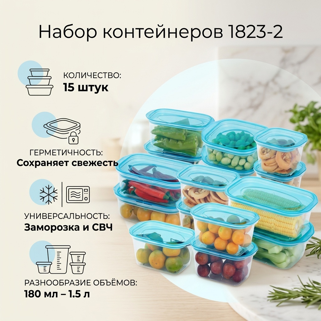 Набор контейнеров 1823-2 15 шт, пластик