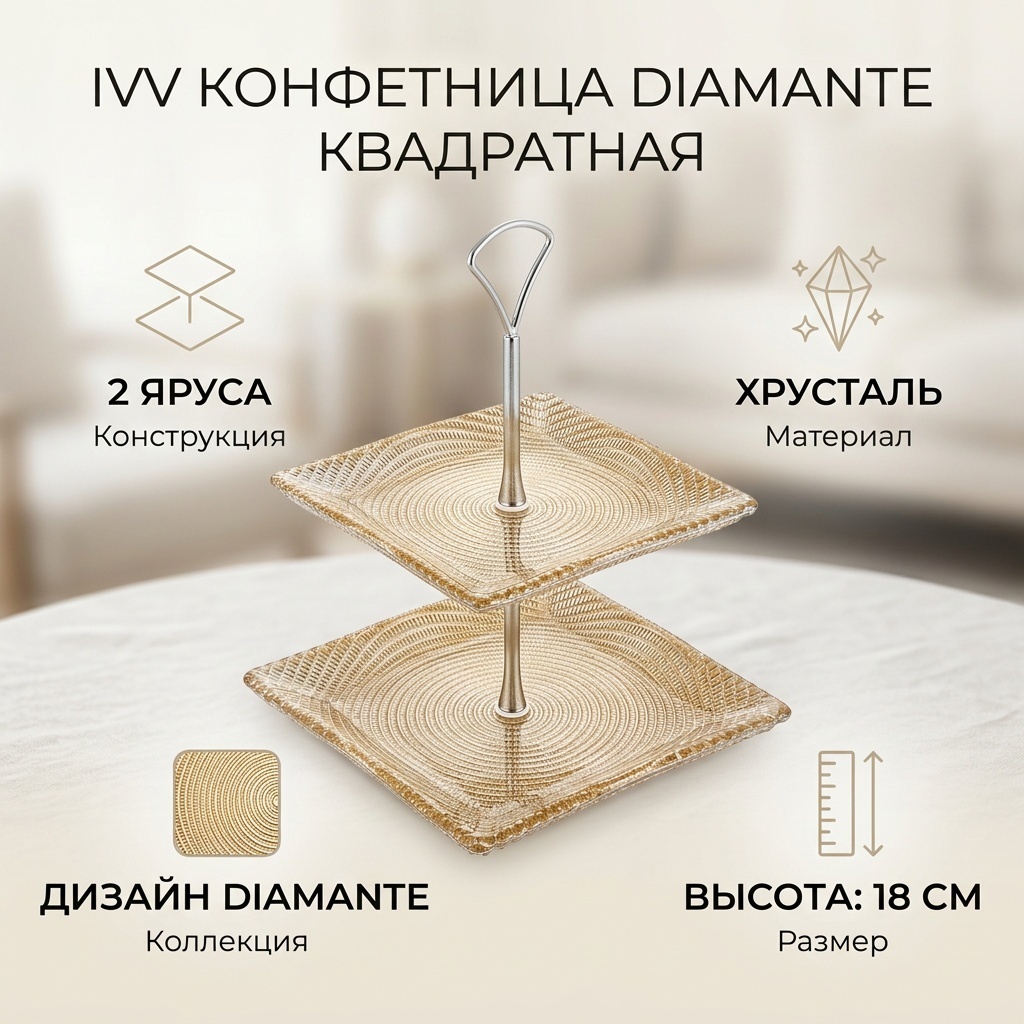IVV конфетница Diamante 112233 квадратная 1 шт