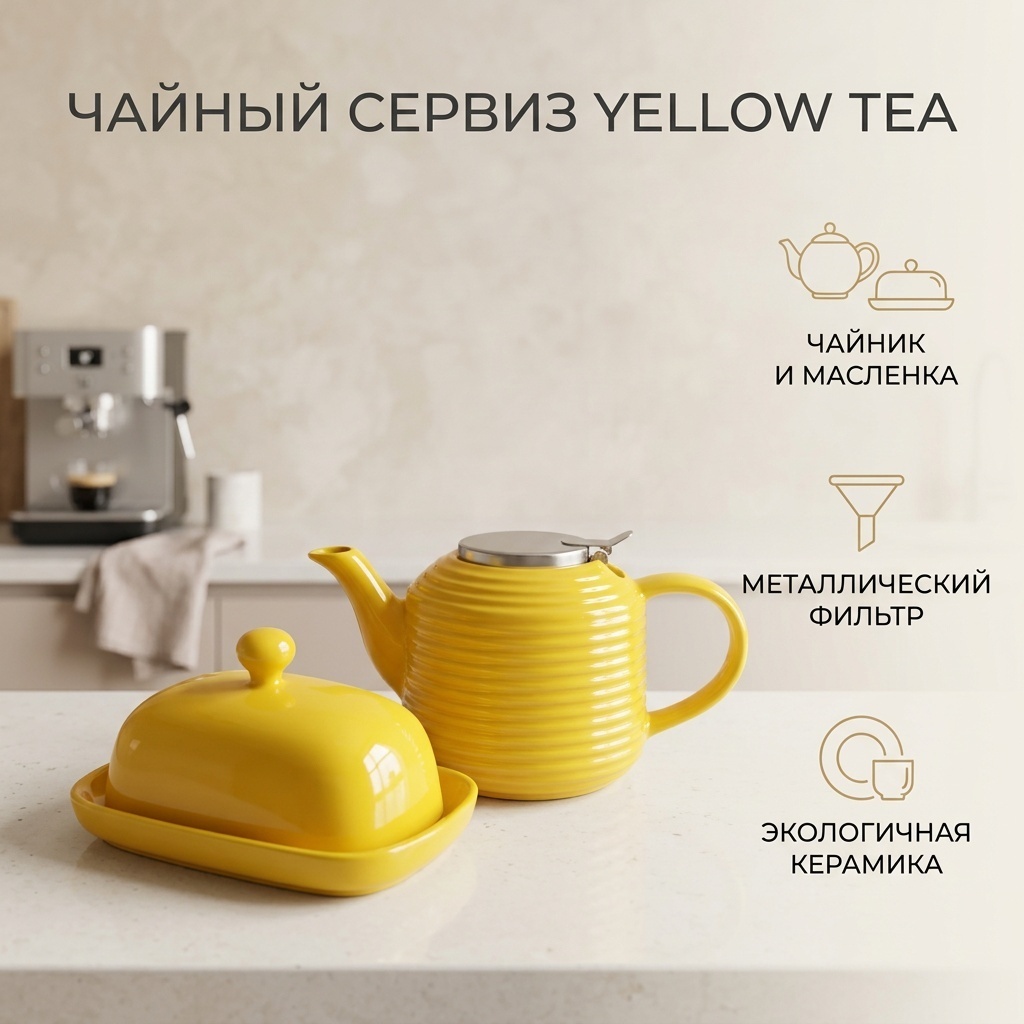 Сервиз на 4 персоны Желтый, предметов: 2, чайный, керамика