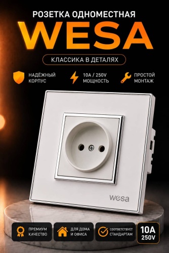 Розетка Wesa FKB-07, белый, серебристый