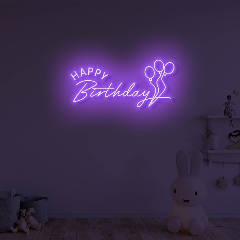 Неоновая вывеска настольный HAPPY BIRTHDAY, фиолетовый