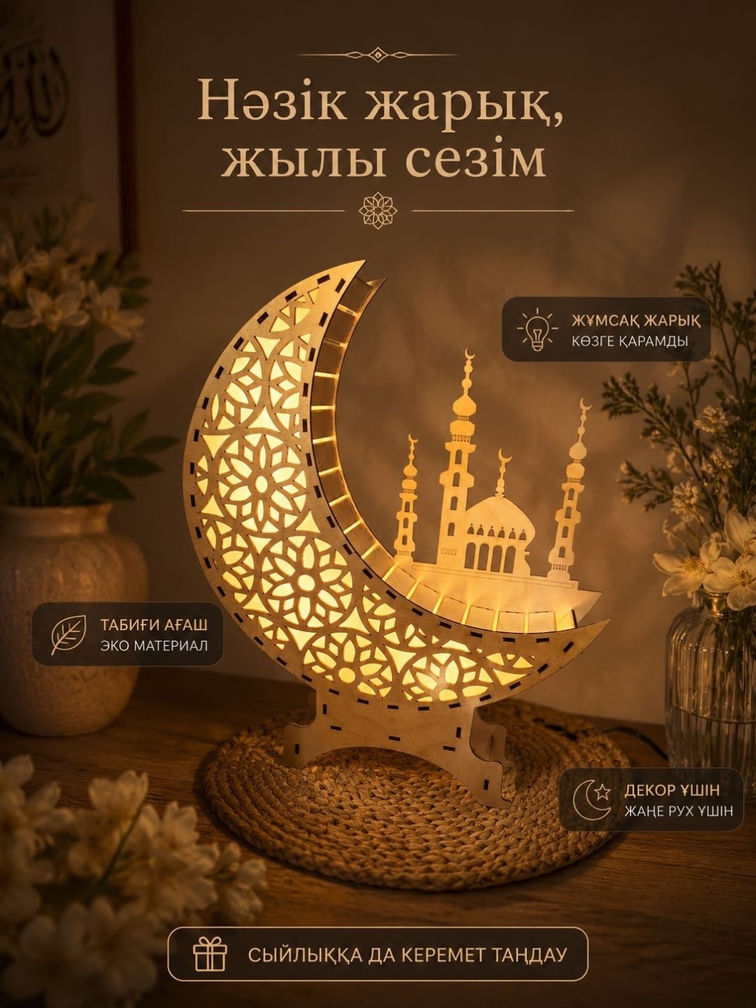 Декоративный светильник настольный Moon, теплый белый