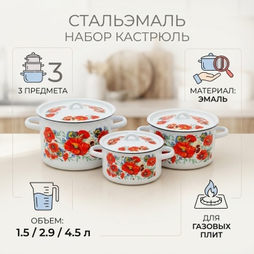 Набор кастрюль СтальЭмаль 3 в 1