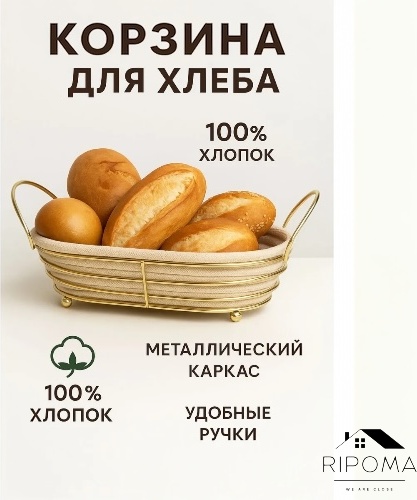 RIPOMA WE ARE CLOSE корзина для хлеба PRC-OVAL METALL, металл, текстиль
