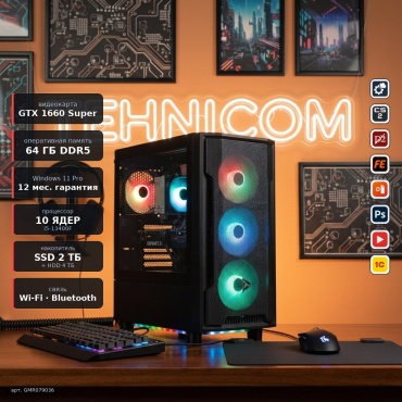 Tehnicom i5-13400F / GTX 1660 Super 6 Гб / 64 Гб / 4000 Гб HDD+SSD 2000 Гб / Win 11 Pro