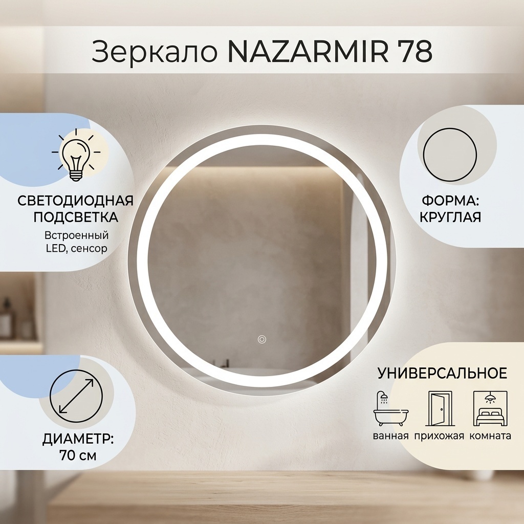 Зеркало настенное 70x70 см