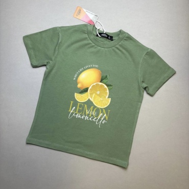 Футболка KOZ timesin лимоны, надпись "WHEN LIFE GIVES YOU LEMON limoncello" хаки