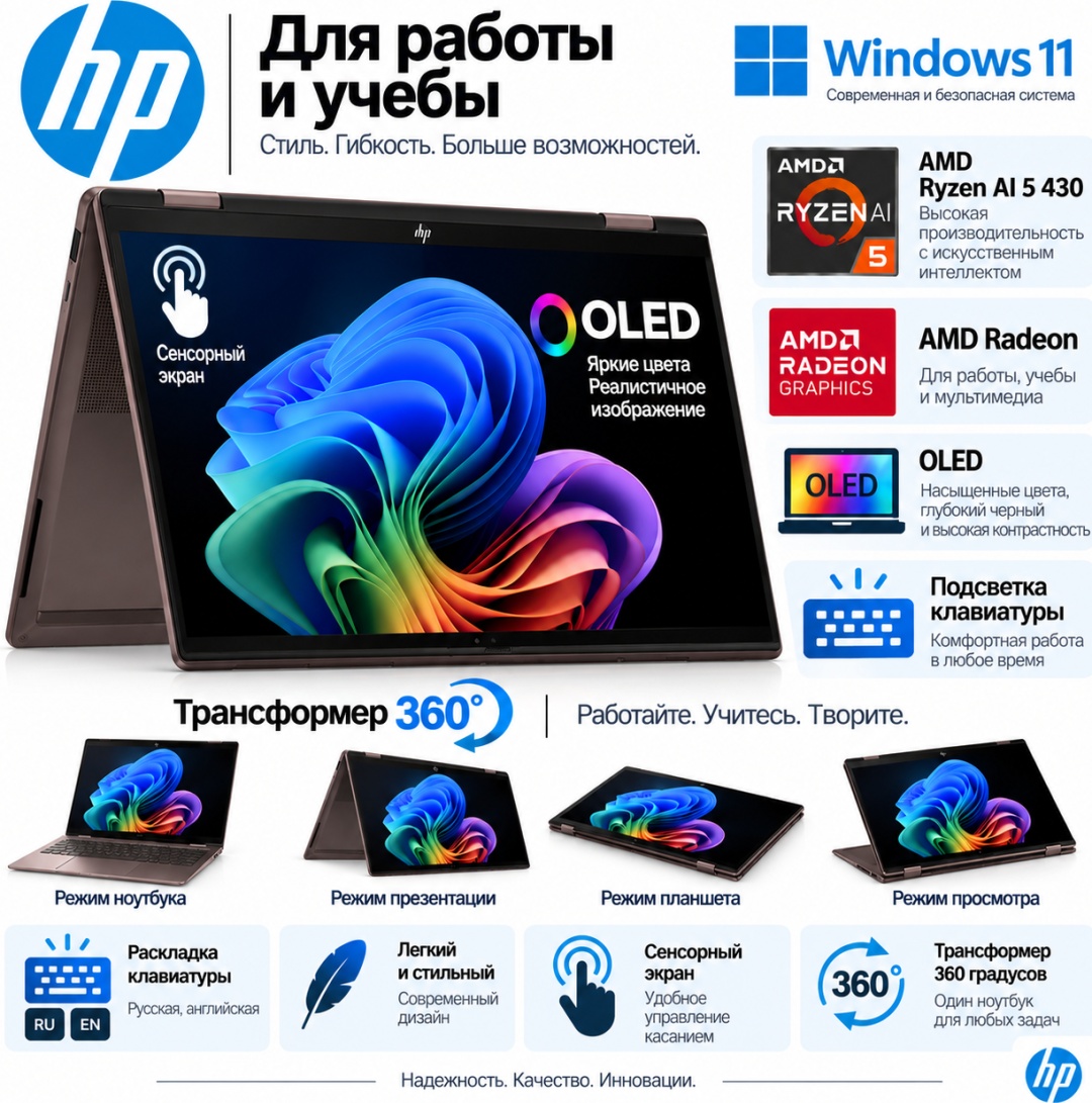 Ноутбук HP OmniBook 14kc0013gx 14" / 16 Гб / SSD 2000 Гб / Win 11 / D34MHUA — фото ноутбука