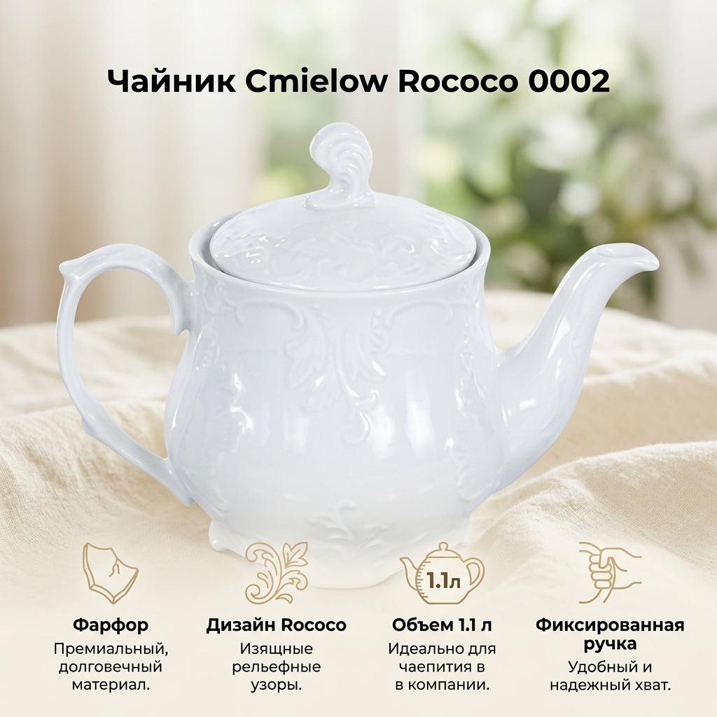 Чайник Cmielow Rococo 0002 1.1 л, фарфор