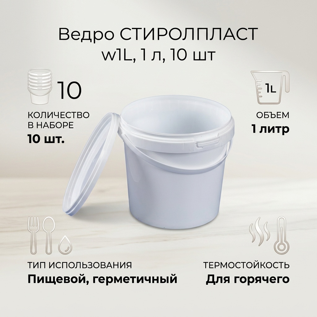 СТИРОЛПЛАСТ ведро w1L белый 10 шт
