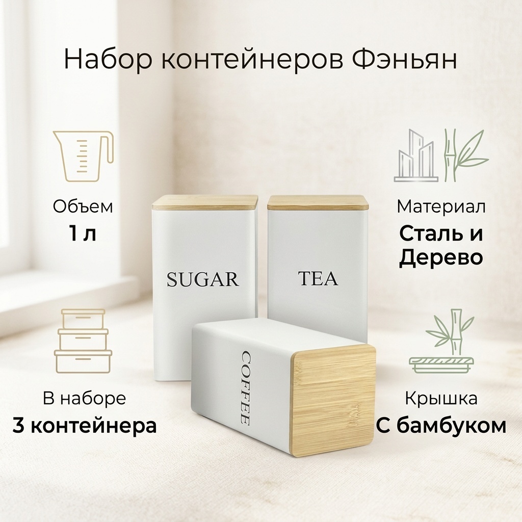 Набор контейнеров Фэньян, нержавеющая сталь, дерево, бамбук