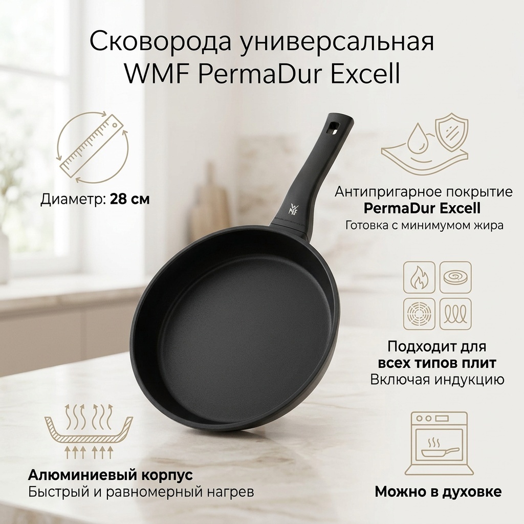 Сковорода WMF 28 см с антипригарным покрытием, алюминий