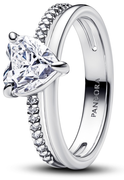 PANDORA «Сияющее двойное сердце» 193100C01-50 размер 16 вес 3.13 г серебро, цирконий