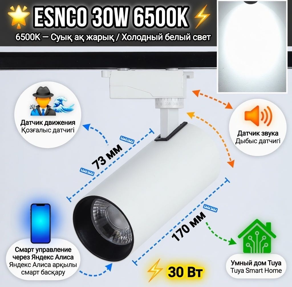 Esnco трековый светильник 30W 6500K WHITE