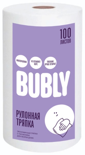 Тряпка для зеркал и стекол BUBLY рулонная 100 листов, сетка 1 шт, хлопок