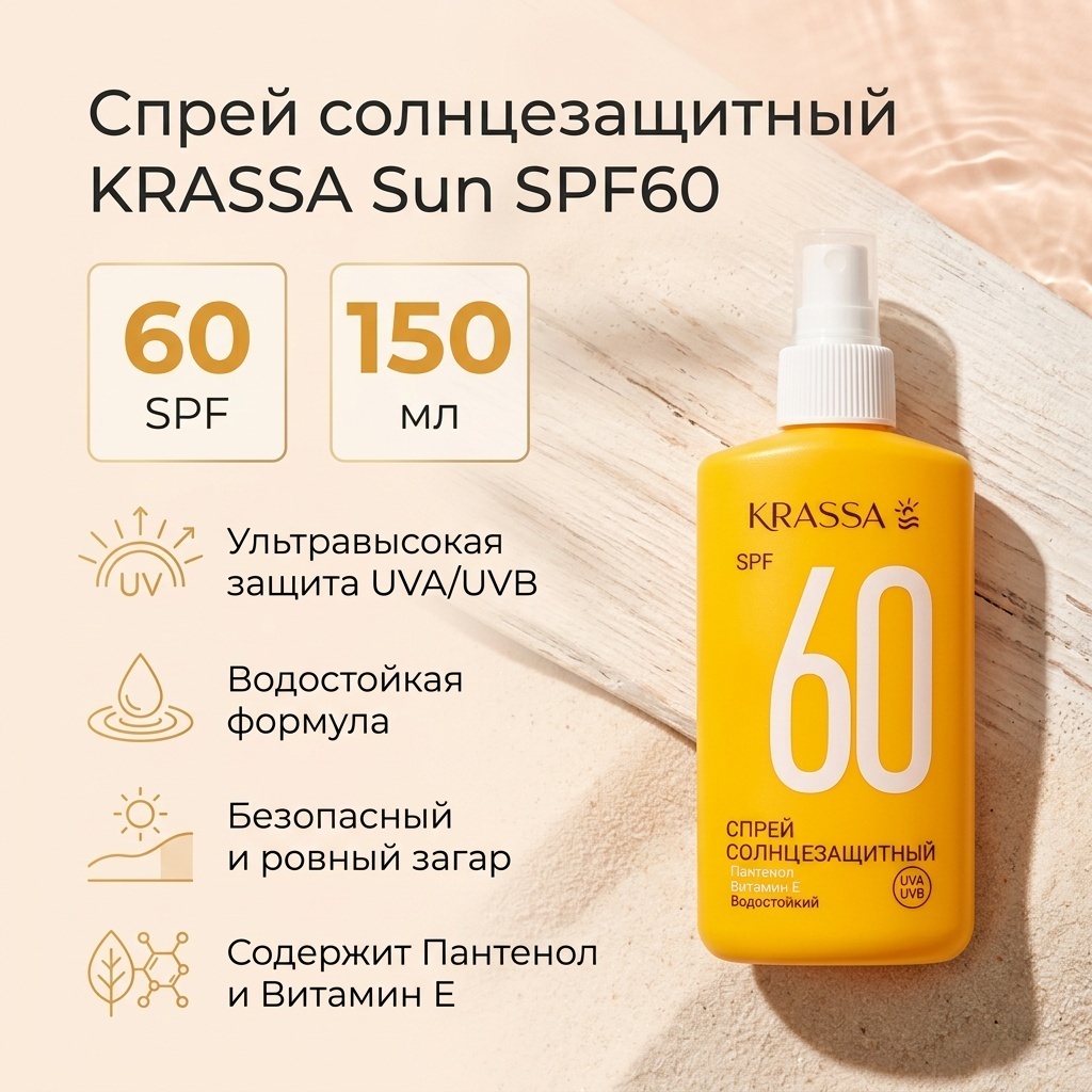 KRASSA Sun SPF60 солнцезащитный спрей для тела 150 мл