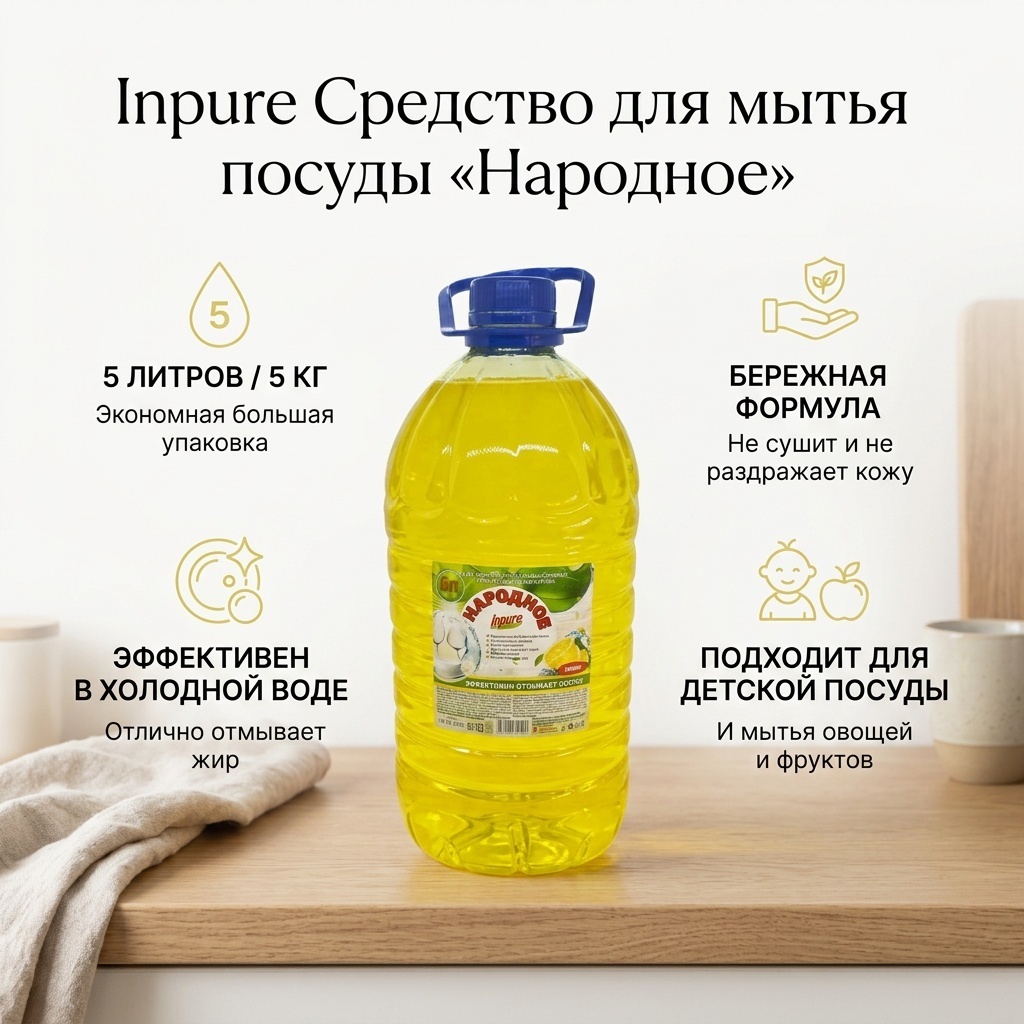Inpure жидкое Народное средство для посуды 5 л 5 л 5 кг
